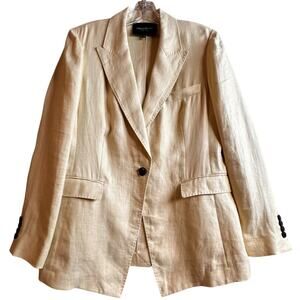 Lafayette 148 100% Linen Blazer Jacket Butter Yellow Quiet Luxury Sz 6 Italy